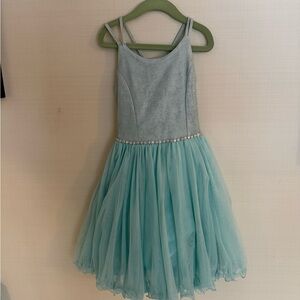 Sparkling Blue Kids Dress with rhinestone detail